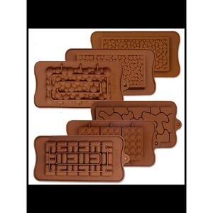 6pc Silicone Chocolate Mould Set Heart Coffee Bean Jigsaw Puzzle Bubble Ola‎